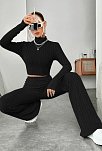 Kadın Siyah Boğazlı Crop Top Ve Yüksek Bel Eşofman Takımı Spor Şık Kombin