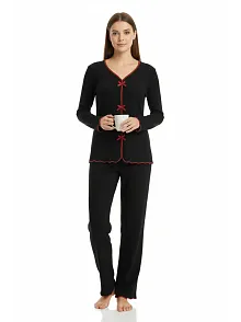 Premium Kadın 4’lü Fitilli Set – Siyah Kırmızı Biyeli (pijama Üst, Pantolon, Bikini Takımı)