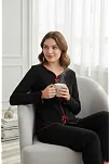 Premium Kadın 4’lü Fitilli Set – Siyah Kırmızı Biyeli (pijama Üst, Pantolon, Bikini Takımı)