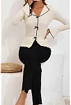 Kadın Fiyonklu Uzun Kollu Ekru Üst Siyah Alt Pijama Takımı