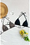 Kadın Leopar Desenli Ve Siyah Minimal Kesim Üçgen Bikini Üstü
