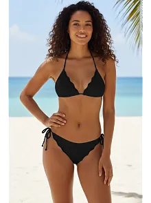 Kadın Siyah Pedli Bel Ve Boyundan Bağlamalı Dantelli Şık Bikini Takımı