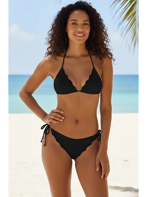 Kadın Siyah Pedli Bel Ve Boyundan Bağlamalı Dantelli Şık Bikini Takımı