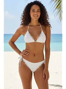 Kadın Beyaz Pedli Bel Ve Boyundan Bağlamalı Dantelli Şık Bikini Takımı