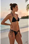 Kadın Siyah Pedli Fiyonklu Bağlamalı Bikini Takımı