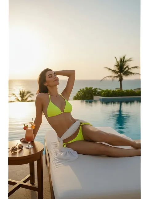 Kadın Fosforlu Yandan Bağlamalı Bikini Mayo Takımı