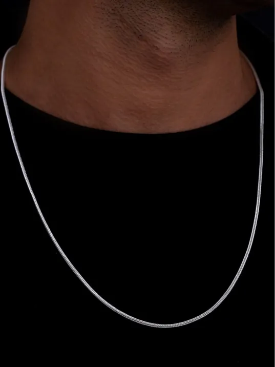 Erkek Gümüş Kolye - 2mm Beyaz Parlak Tilki Kuyruğu Zincir Gümüş Erkek Kolye