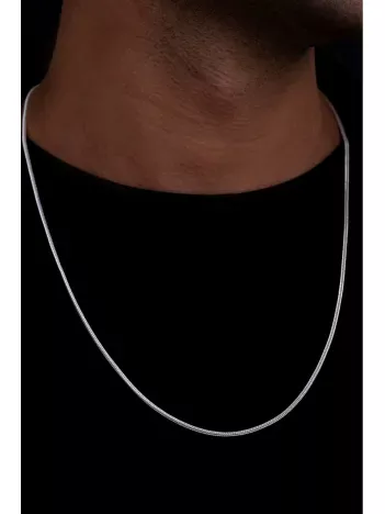 Erkek Gümüş Kolye - 2mm Beyaz Parlak Tilki Kuyruğu Zincir Gümüş Erkek Kolye