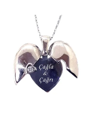 Gizli İsimli Kalp Model Bayan Gümüş Kolye