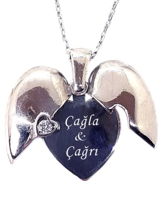 Gizli İsimli Kalp Model Bayan Gümüş Kolye