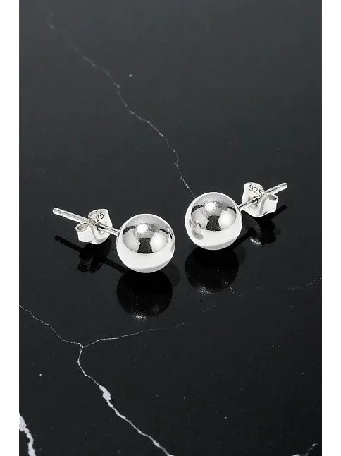 Kadın Gümüş Küpe - 8 mm 925 Ayar Gümüş Top Küpe