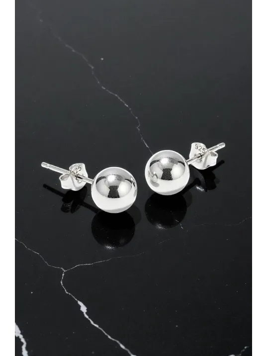 Kadın Gümüş Küpe - 8 mm 925 Ayar Gümüş Top Küpe