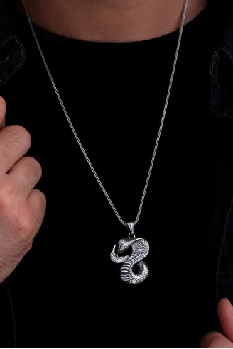 Erkek Gümüş Kolye - Kobra Yılanı Figürlü Gümüş Model 2 Erkek Kolye