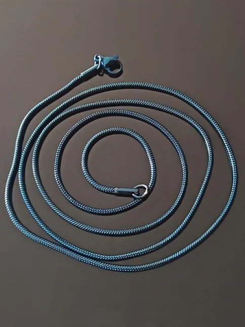 Snake Yılan Model Mavi Erkek Çelik Kolye Zincir Yuvarlak Model