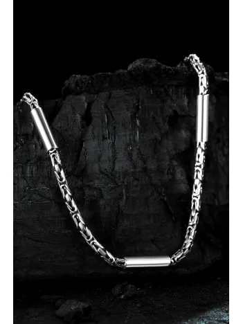 2,8mm Kral Gümüş Erkek Kolye Zincir Silindir Parçalı Model