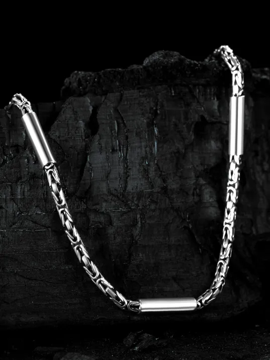 2,8mm Kral Gümüş Erkek Kolye Zincir Silindir Parçalı Model