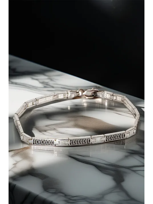 Erkek Gümüş Bileklik - Grek Desenli İnce Kibar Model Parlak Bileklik Erkek Gümüş Bileklik - Grek Desenli İnce Kibar Model Parlak Bileklik