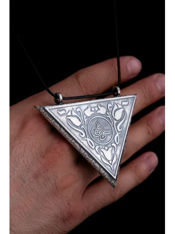 Erkek Gümüş Devasa Büyük Osmanlı Tuğralı Muska Kolye Cevşen Haznesi