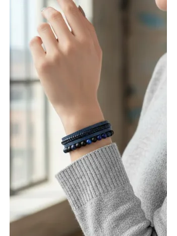 Kadın Bileklik - Kadın Deri Bileklik - Kadın Boncuk Bileklik - Deri Ve Boncuk Kombin Bileklik