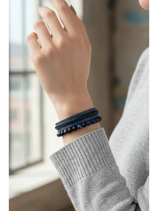 Kadın Bileklik - Kadın Deri Bileklik - Kadın Boncuk Bileklik - Deri Ve Boncuk Kombin Bileklik