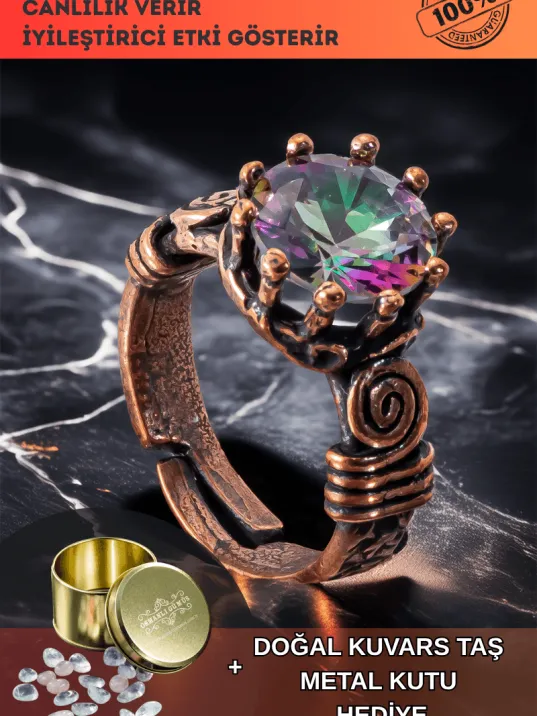 Kadın Bakır Yüzük - Mistik Topaz Ağaç Kabuğu Model İnce Metal Kutu Kuvars Taşlı Yüzük Kadın Bakır Yüzük - Mistik Topaz Ağaç Kabuğu Model İnce Metal Kutu Kuvars Taşlı Yüzük