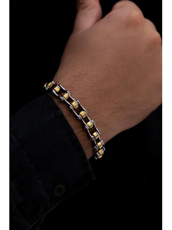 Erkek Çelik Bileklik - Motosiklet Bisiklet Zinciri Sarı Beyaz Model Erkek Çelik Bileklik Ince Model