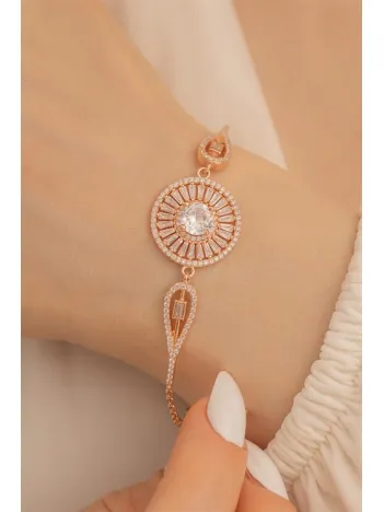 Kadın Bileklik- Gümüş Rose Renk Baget taşlı Kadın Bileklik