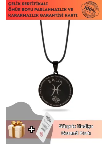 Balık Burcu Kolyesi Kadın Erkek Çelik Deri Kolye CKLBALIKBUR-SYH