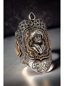 Erkek Mevlana Kabartmalı Siyah Zirkon Taşlı Erkek Gümüş Yüzük Zihgir Model