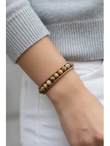 Jasper Doğaltaşlı Kadın Deri Ve Çelik Bileklik