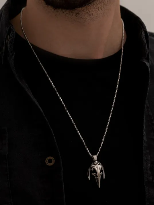 Erkek Kolye - Kuzgun Kafası Model Erkek Çelik Kolye - 316 L Paslanmaz Çelik