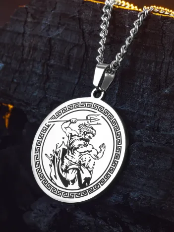 Steel Aether Çelik Erkek Kolye Yunan Tanrısı İşlemeli Yuvarlak Plaka Paslanmaz Kararmaz
