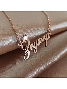 Kral Taç Yazılı Imza Rose Renk Bayan Gümüş Kolye Zincir Gklrosısımt