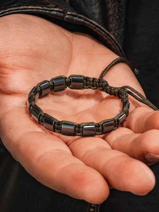 Erkek Kadın Doğal Taş Bileklik - Siyah Hematit Doğal Taşlı Makrome Model 3 Unisex Bileklik