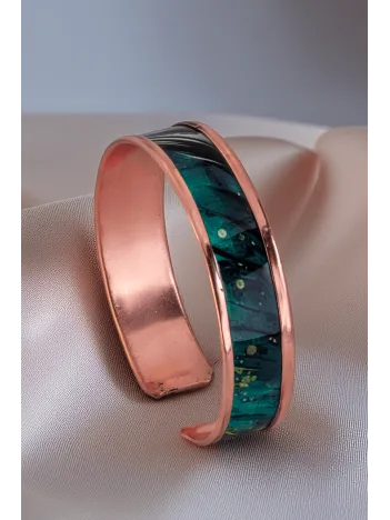 Kadın Bakır Bileklik Yüzük Set - Arianna Model Özel Baskı Metal Kutu Ve Kuvars Taşı