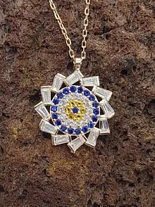 Baget Taşlı Nazarlıklı Bayan Gümüş Kolye