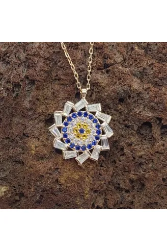 Baget Taşlı Nazarlıklı Bayan Gümüş Kolye