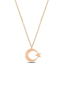 Zirkon Taşlı Rose Renk Ay Yıldız Model 2 Kadın Gümüş Kolye Gklayyldzm5-ros