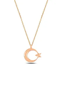 Zirkon Taşlı Rose Renk Ay Yıldız Model 2 Kadın Gümüş Kolye Gklayyldzm5-ros