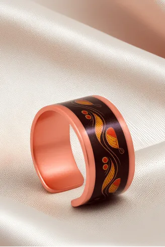 Kadın Bakır Bileklik Yüzük Set - Sonbahar Model Özel Baskı Metal Kutu Ve Kuvars Taşı
