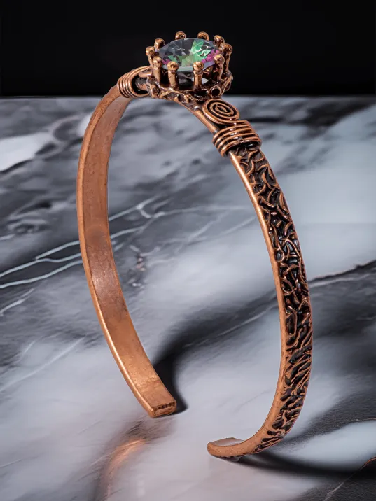 Kadın Bakır Bileklik Yüzük Set - Mistik Topaz Ağaç Kabuğu Model İnce Metal Kutu Kuvars Taşlı Set Kadın Bakır Bileklik Yüzük Set - Mistik Topaz Ağaç Kabuğu Model İnce Metal Kutu Kuvars Taşlı Set