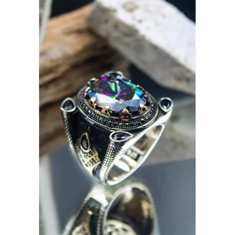 Mistik Topaz Taşlı Yanı Zirkon Taşlı İşlemeli Erkek Gümüş Yüzük GYZYZKEND02-KRS Mistik Topaz Taşlı Yanı Zirkon Taşlı İşlemeli Erkek Gümüş Yüzük GYZYZKEND02-KRS