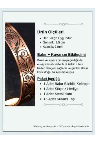 Kadın Erkek Saf Bakır Bileklik Içi Koruma Dualı Gravitür Model Metal Kutu Doğal Taşlar