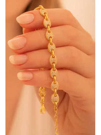 Kadın Gümüş Bileklik - Zirkon Taşlı Altın Kaplama Gemici Model Kadın Bileklik