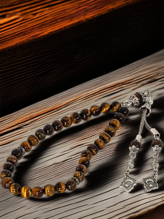 Erkek Doğal Taş Tespih - Doğal Kaplangözü Taşlı Ortaboy Tesbih