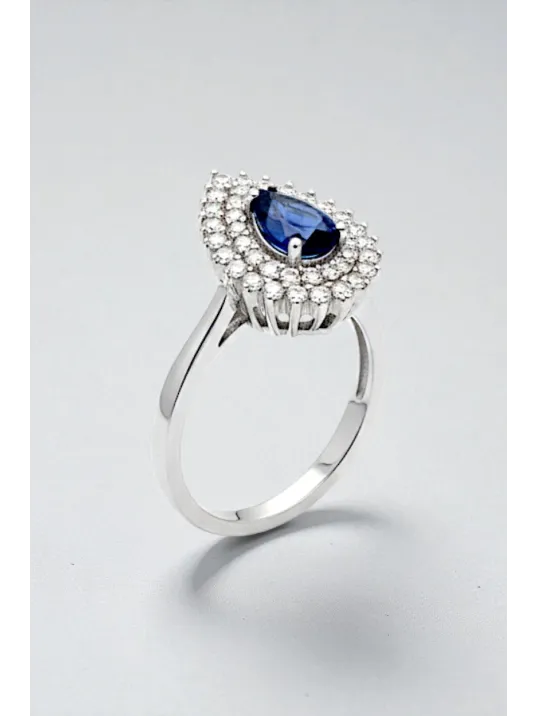 Çise Safir Taşlı Gümüş Su Yolu Yüzük