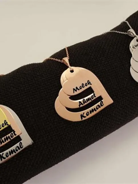 Kişiye Özel 3 Isimli Kalpli Gümüş Kolye