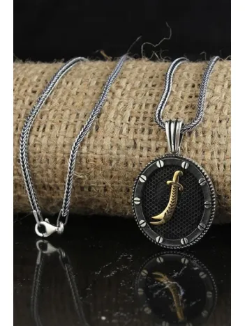 Hz. Ali Kılıcı Zülfikar Oval Model Gümüş Erkek Kolye