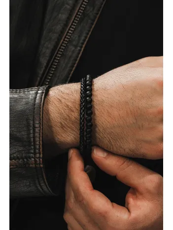 Erkek Doğal Taş ve Deri Kombin Bileklik - Oniks Doğal Taş ve Örgü Deri Erkek Bileklik Erkek Doğal Taş ve Deri Kombin Bileklik - Oniks Doğal Taş ve Örgü Deri Erkek Bileklik