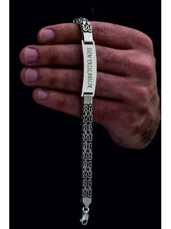 Erkek Gümüş Bileklik - İsim Yazılabilir 4mm Kare kral Gümüş Bileklik